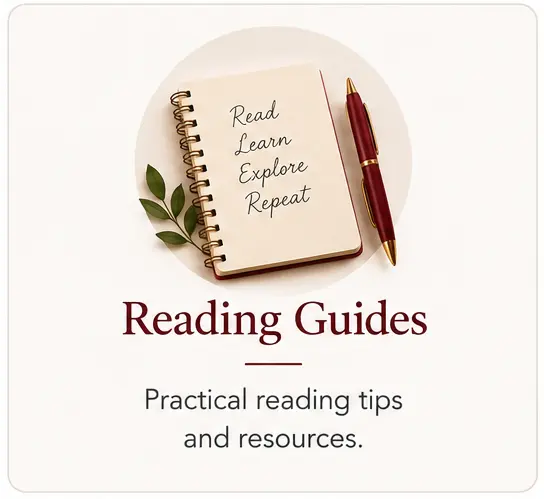 Reading Guides category card with a notebook, pen, and reading notes
